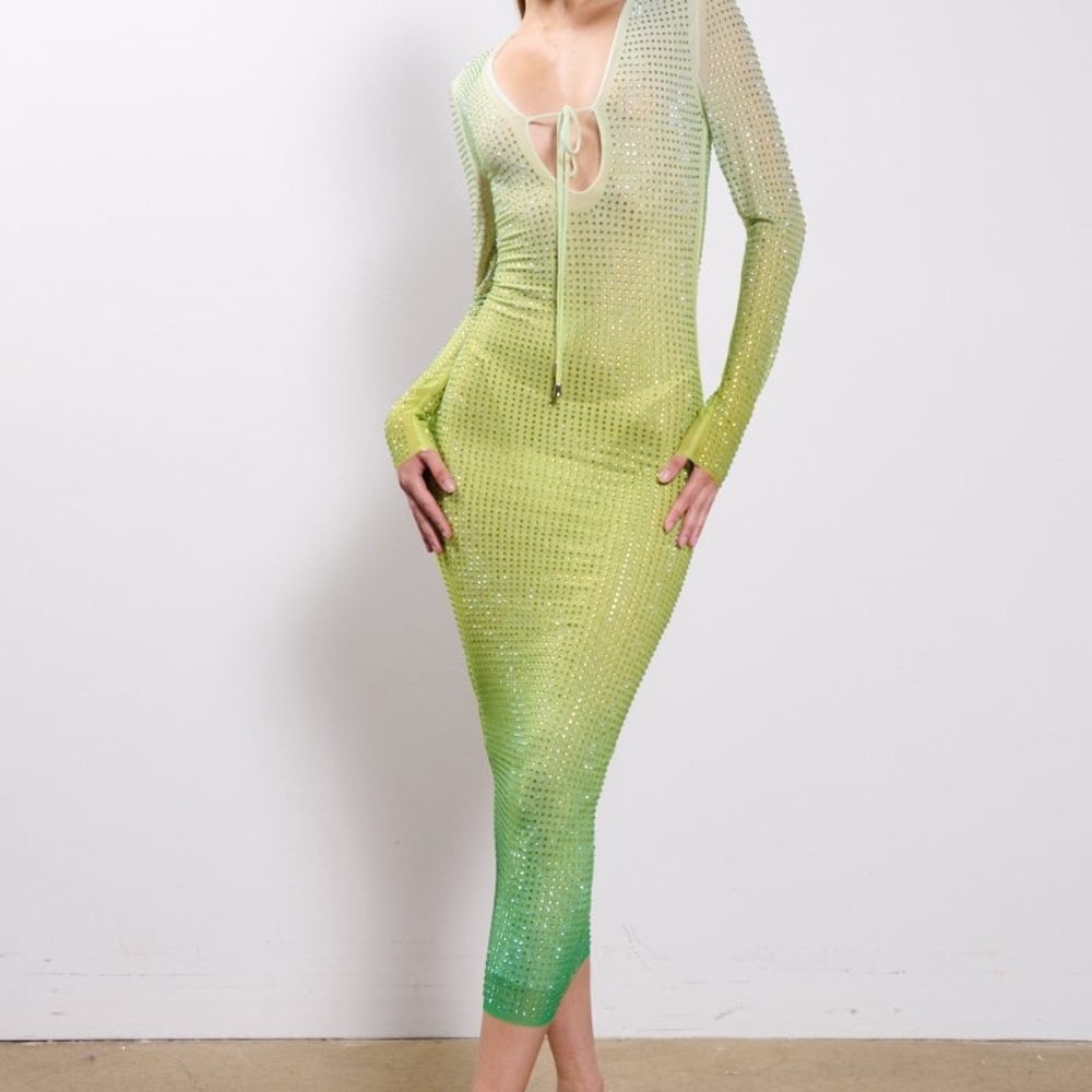 AKIRA Lime Green Ombre Long Sleeve Dress